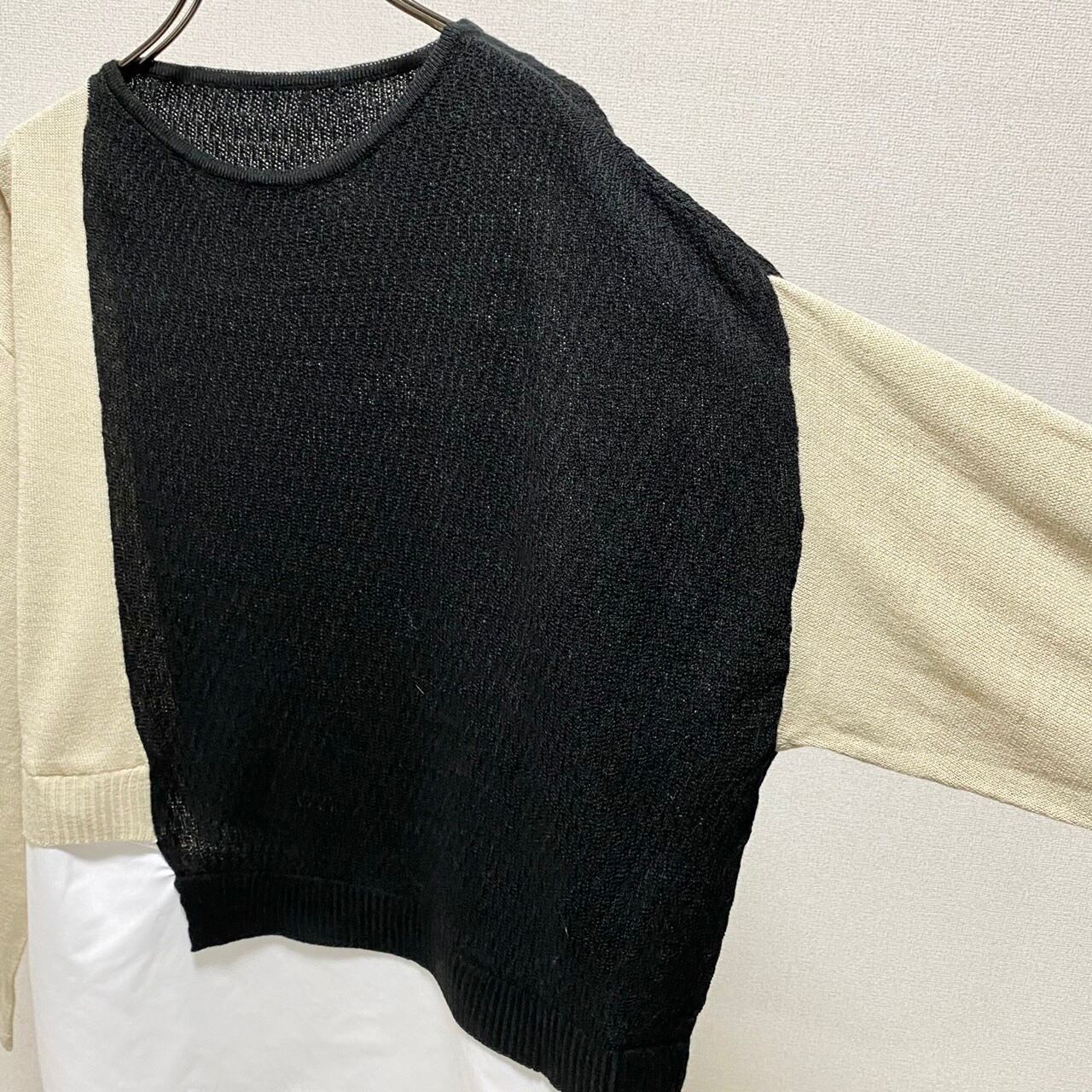 布帛ドッキングバイカラーlight knitプルオーバー／ブラック
