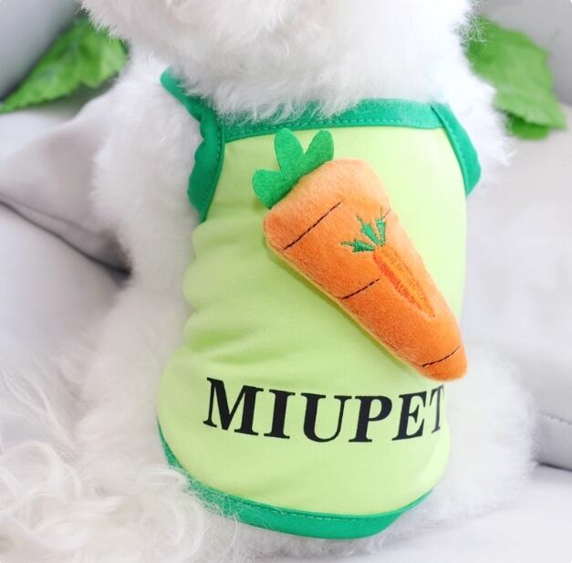 1-1/\MIUPET 犬服 ペットウェア にんじん付き 蛍光イエロー 着丈約20cm・身幅約18cm