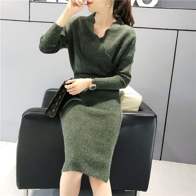 シャギーニット ワンピース チュニック セーター レディース 冬秋新作 マキシ丈 大人 着痩せ 通勤 Cn ワンピの里