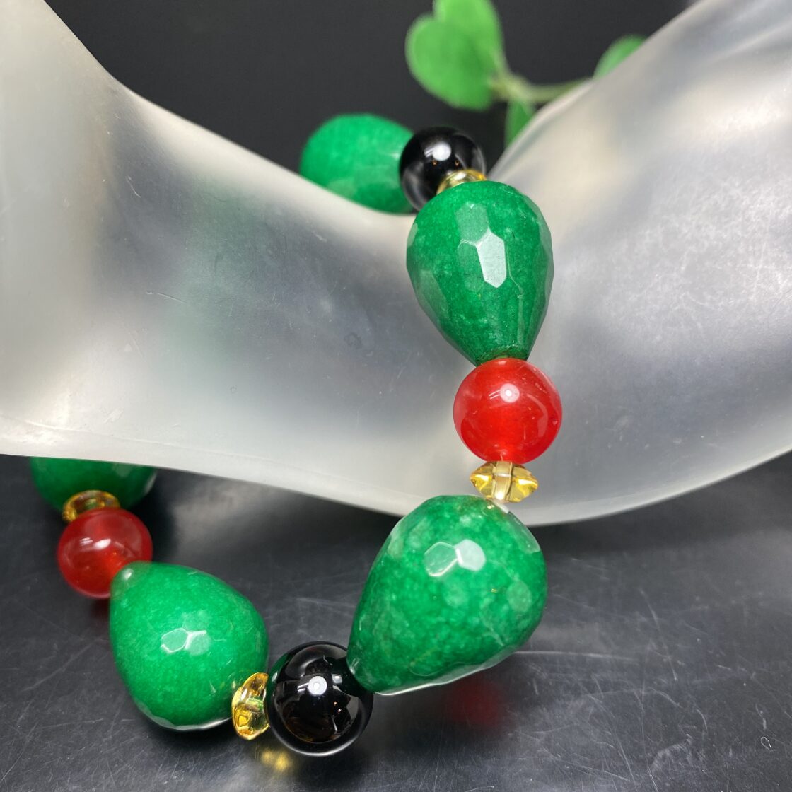 般若心経 開運ブレス 大開運招福カード付き かっこいい仏 黄緑水晶