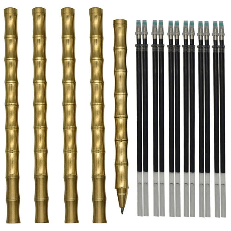 【努力特価】Maydahui おしゃれ 真鍮 竹節 金属 ボールペン 0.5mm 黑 5本 ジェルボールペン かきやすい 可愛い 文房具 オフィス パーティー用品 プレゼント