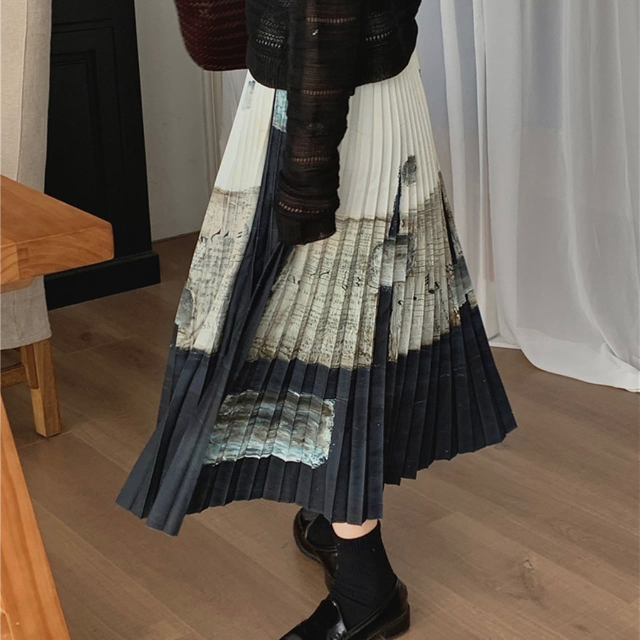 Art print pleated skirt S1591