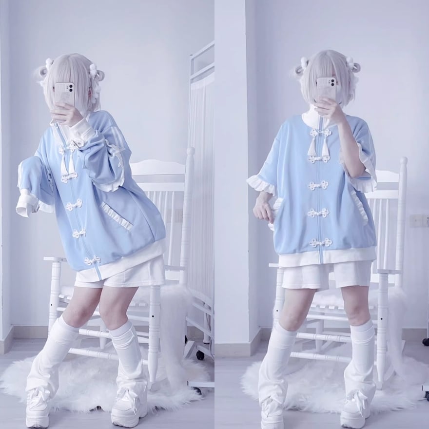 ゴスロリ通販 With U 天使界隈 水色界隈 半袖長袖 切替 2WAY