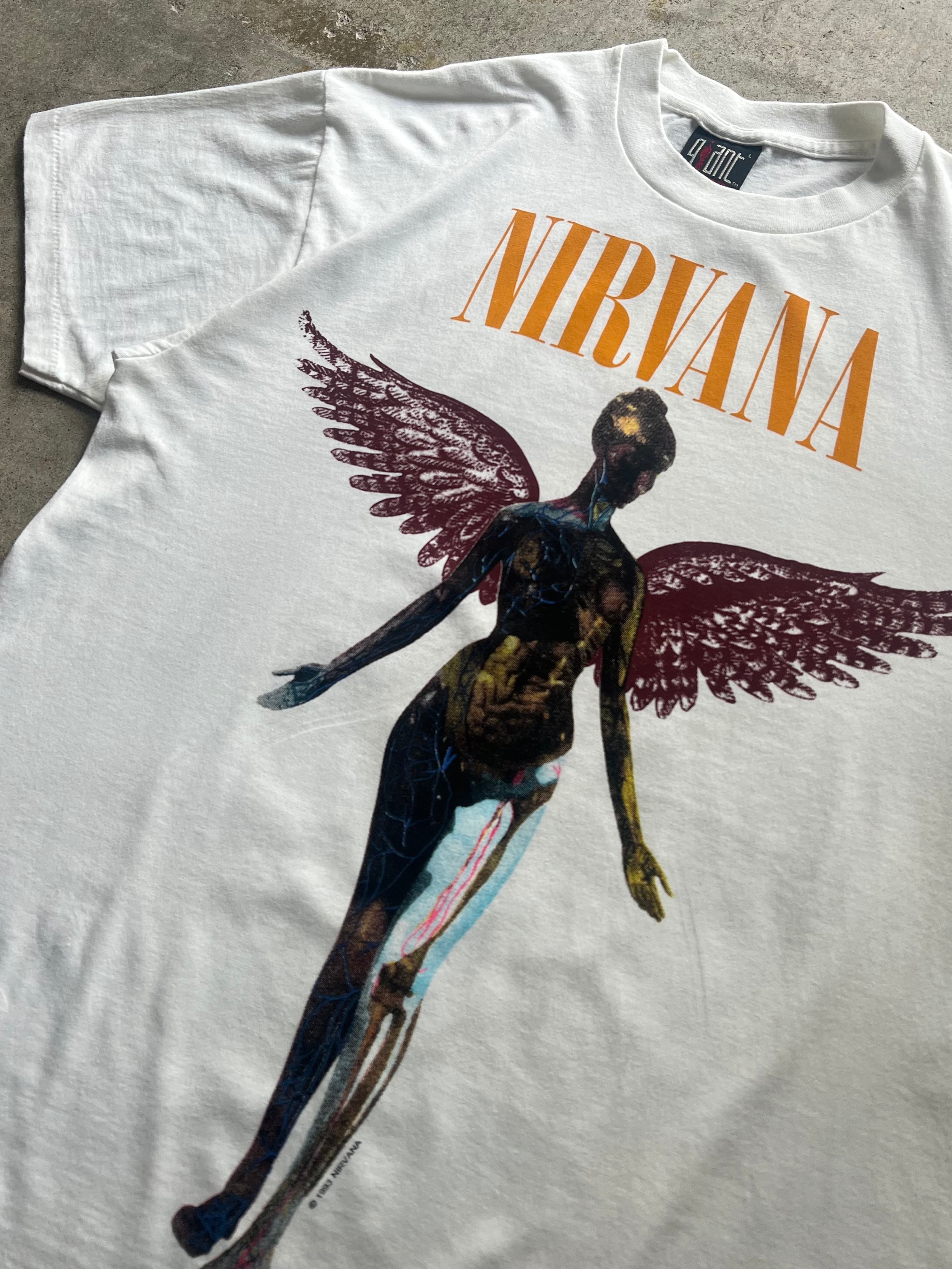 タ*カ様 NIRVANA In Utero Giant Tシャツ Lサイズ NIRVANA IN UTERO ニルヴァーナ Tシャツ L 白 ホワイト GIANT バンドT