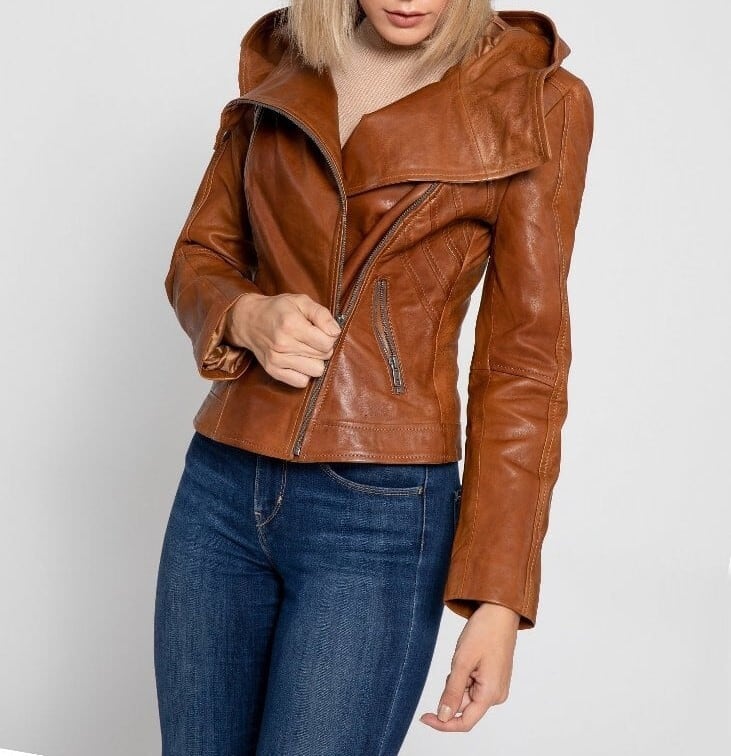 羊革・革フード付いている羊革ジャケット Sheep Leather Jacket with Leather Hood 羊革・革フード付いている羊革ジャケット Sheep Leather Jacket with