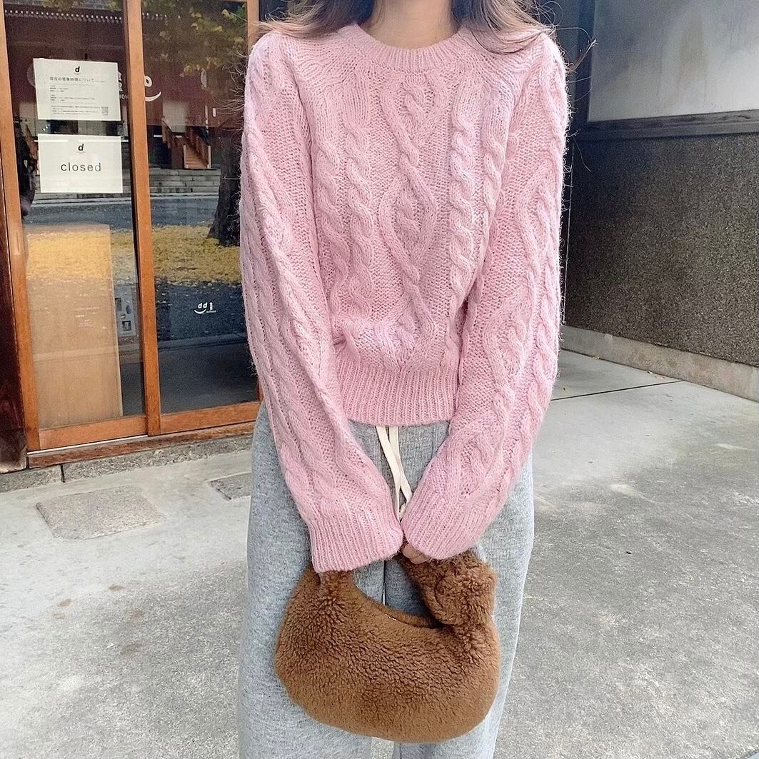 Pastel cable knit / Pink(12月中旬頃発送予定)