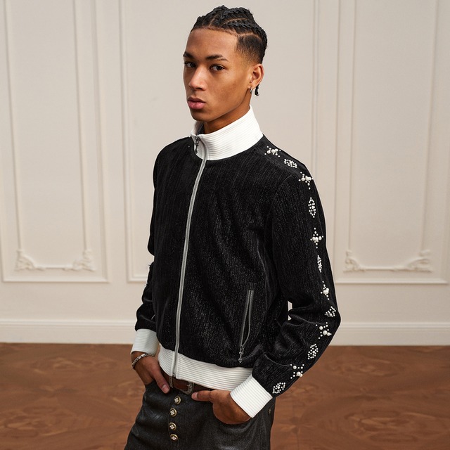 【DRIP6810】YAD Velour Pearl Embellished Track Jacket