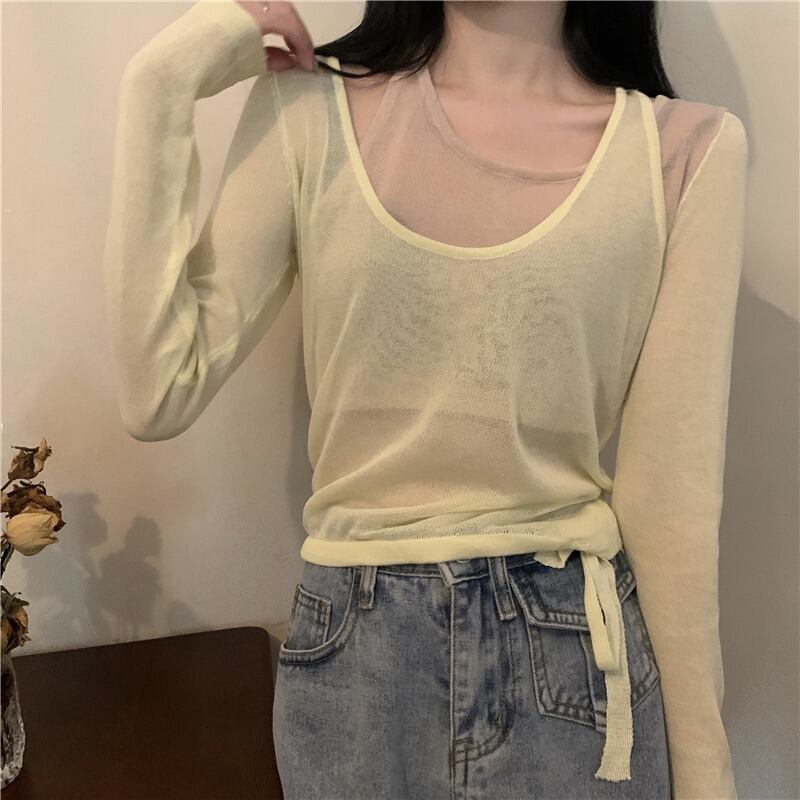 スタイルカラーツーピース薄手トップス レディース ロング ハンチェンe5184510962