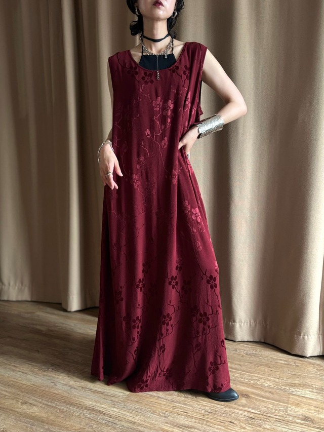 MADE IN U.S.A. burgundy embroidered maxi dress-5300-7