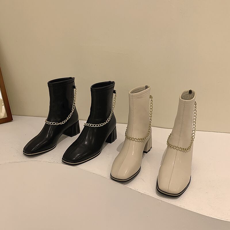 ブーツベルベットレッドジッパーカジュアルショート 靴 シューズ スクウェア 防水 フェイクシューズ64720494077