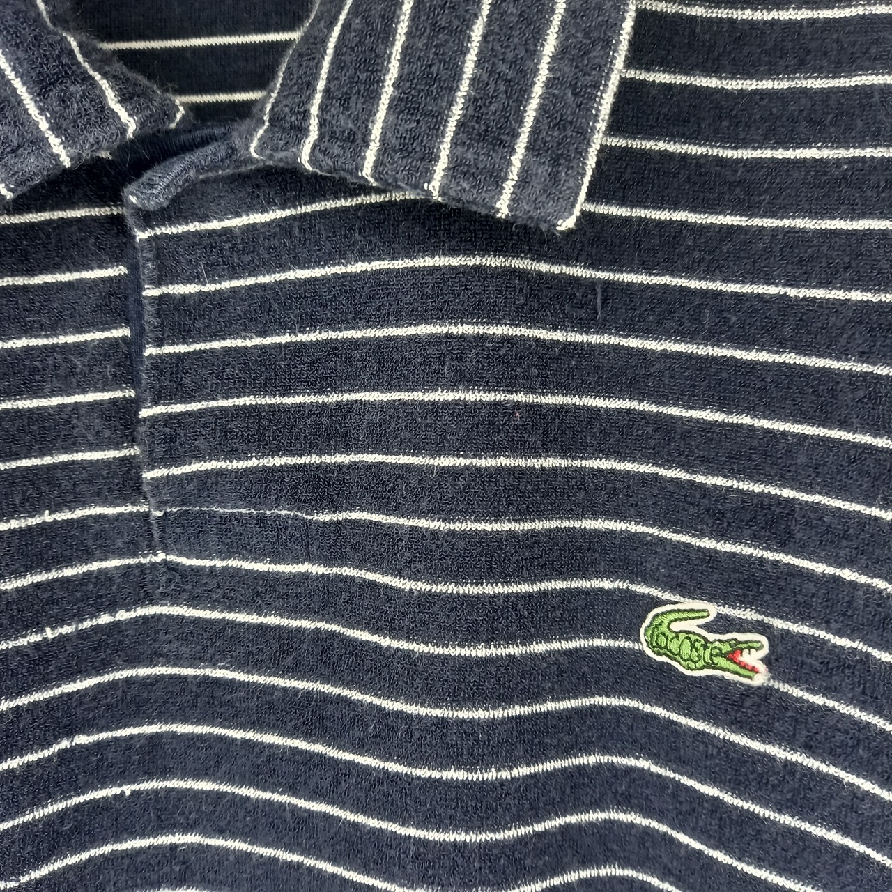 日本製　ラコステ　ポロシャツ　半袖　ボーダー　スナップボタン　ファブリカ　紺