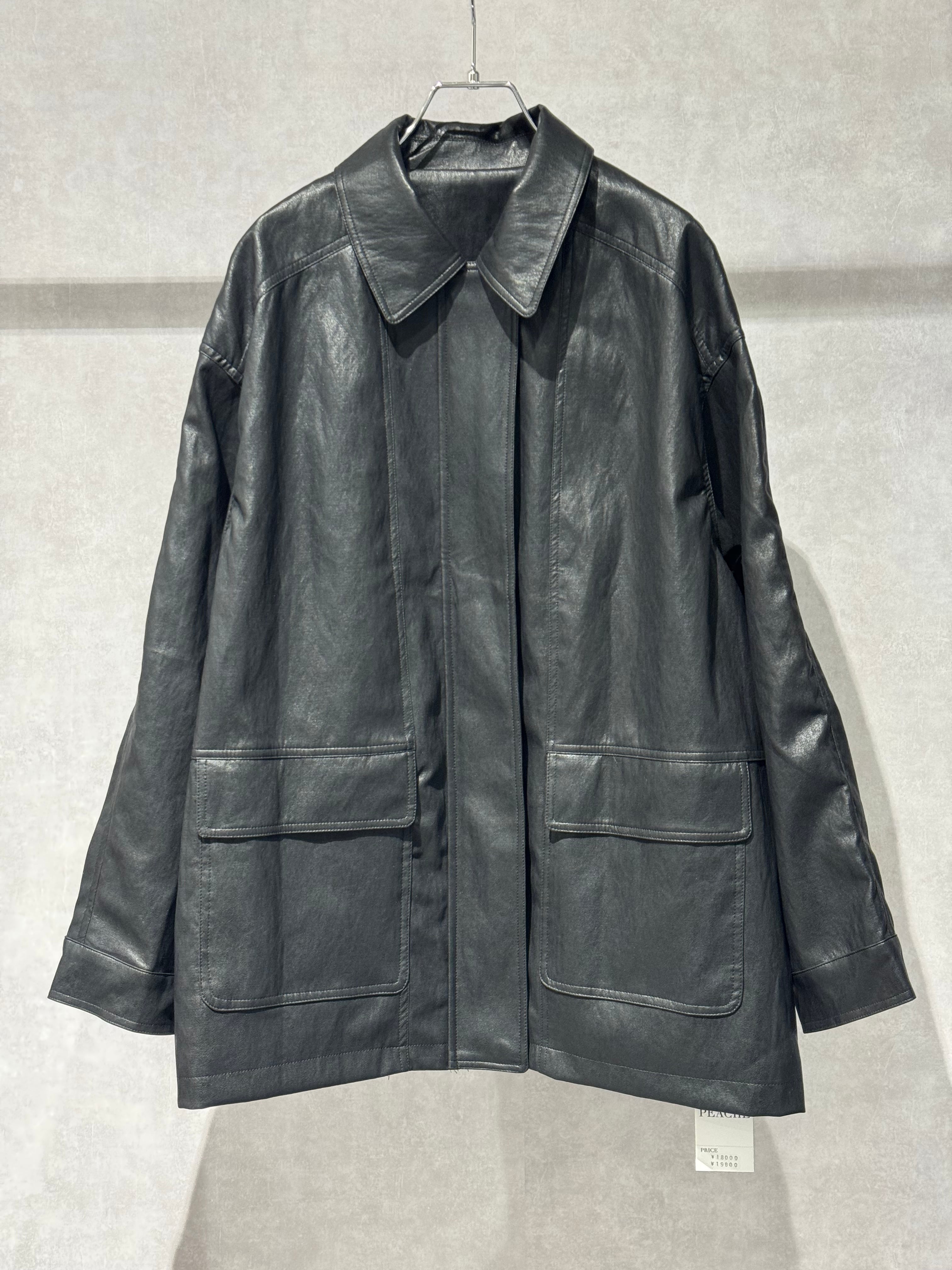 flap pocket leather look half jacket