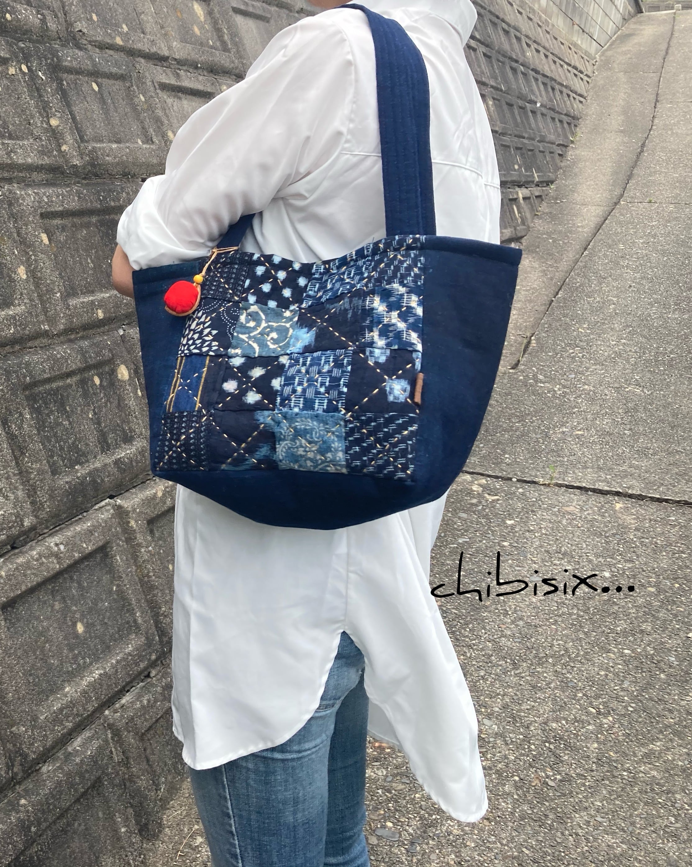 古布 藍染 刺し子 （438 襤褸 スヌード 古布 リメイク 藍染 藍染め 