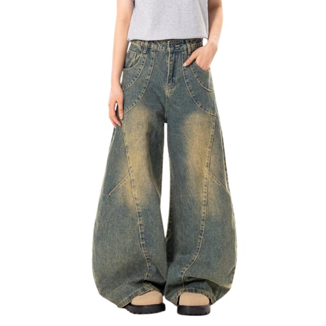 High Waist Wide Full-Length Denim Pants ◇2color M0098