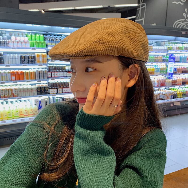 コーデュロイオータムウィンタースタンダードキャップ レトロ 帽子 秋物 冬物 ベレット ヘアアクセサリー ブラック・アイド・ピーズ28973015047