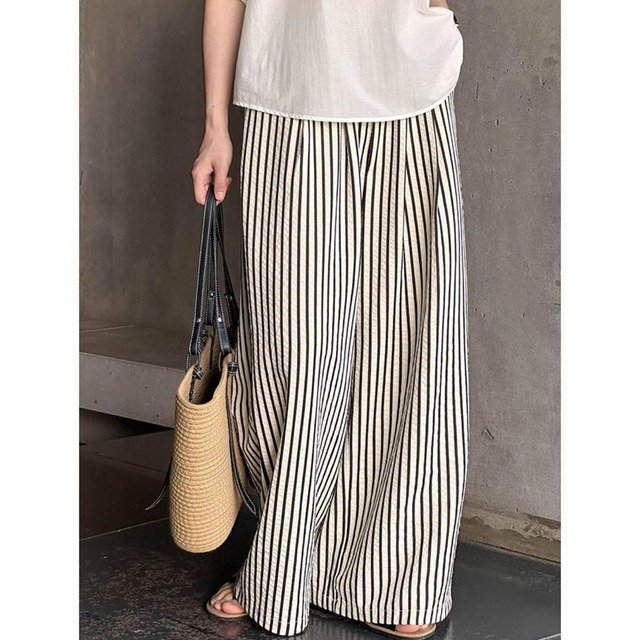 striped wide straight pants