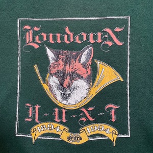 FRUIT OF THE LOOM 90s USA製 XXL ビッグサイズ スウェットシャツ トレーナー ロゴ アニマルプリント キツネ ディープグリーン SWEATSHIRTS US古着