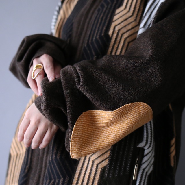 elbow patch and ornament design over silhouette full-zip knit jacket