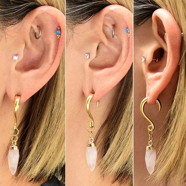 金属アレルギー対応 6G 天然石ピアス ローズクォーツ ゴールド フック