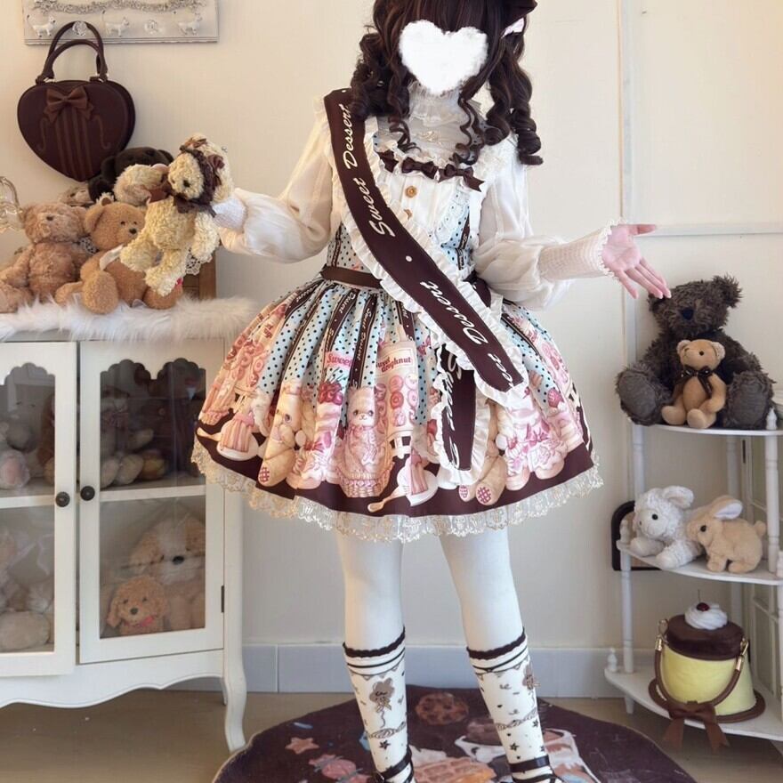 ロリィタ猫 ふわふわ ジャンパースカート サッシュ タスキ付き