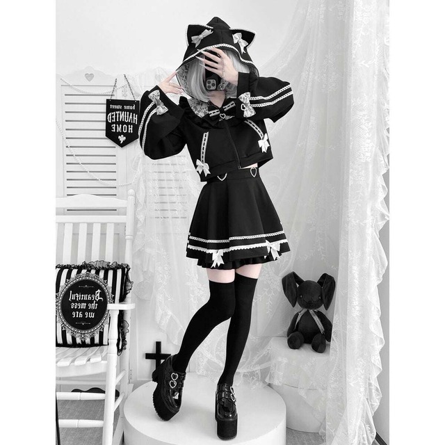 サブカル系地雷 小悪魔 セットアップ ネコ耳 地雷女子 ライブ衣装