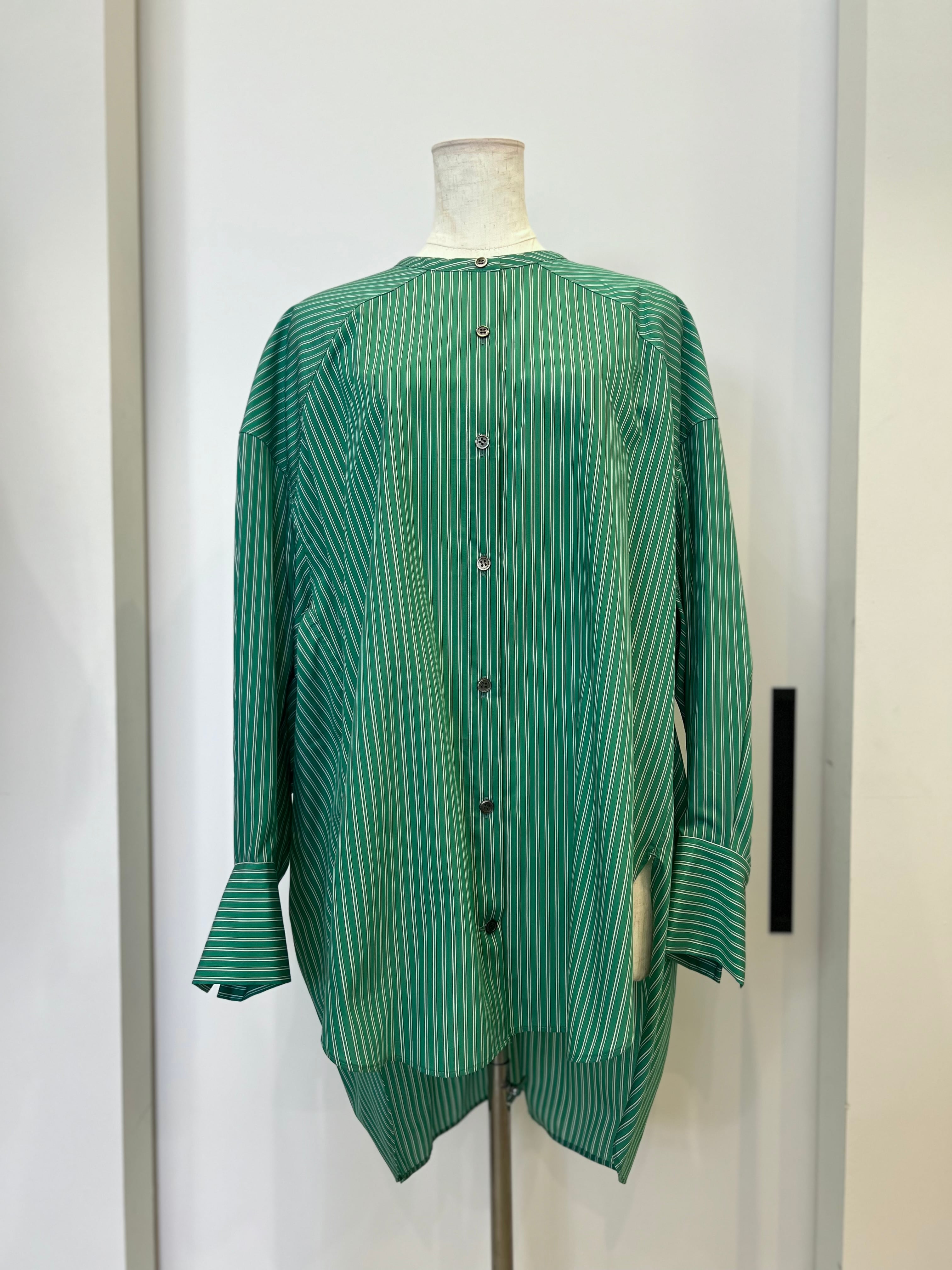 【PASSIONE】バンドカラーストライプロングシャツ 616915