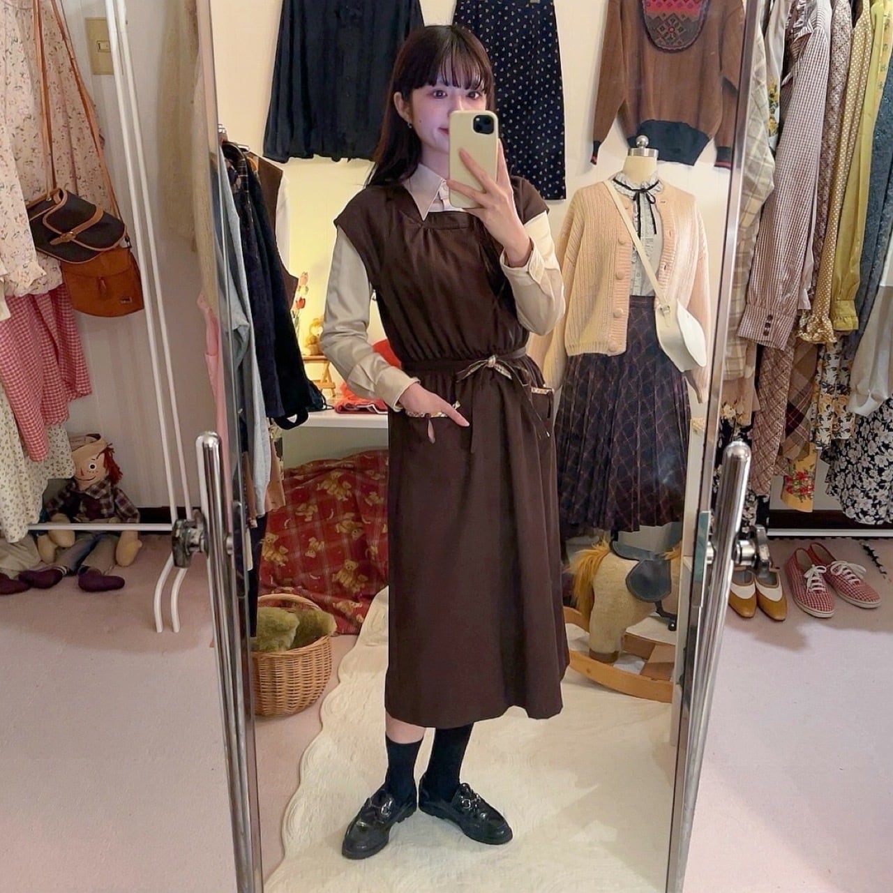 orange check ribbon jumper skirt