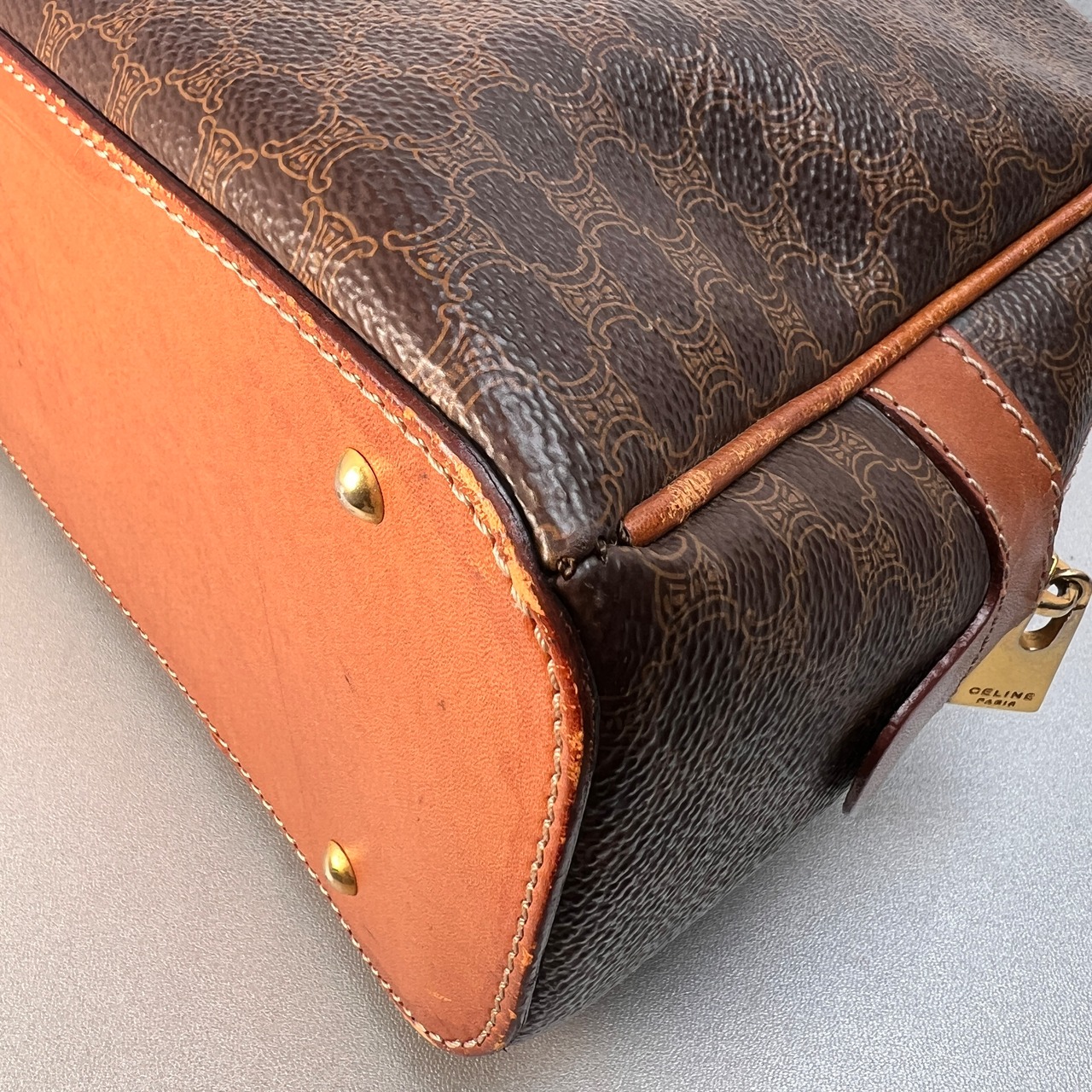 CELINE セリーヌ マカダム レザー ハンドバッグ ブラウン A-12635