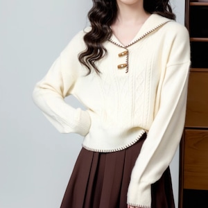 縁ステッチミディカラーニットトップス ・9556 縁ステッチミディカラーニットトップス ・9556