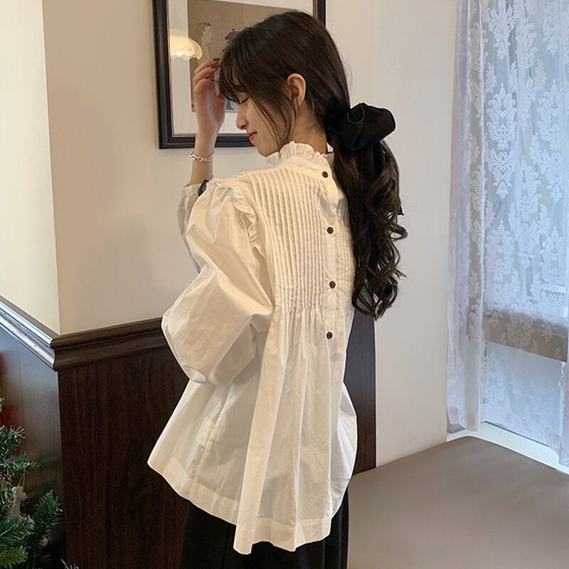 シャツ スプリングルーズホワイトブラウス ロング 春物 萌量不足34294433241