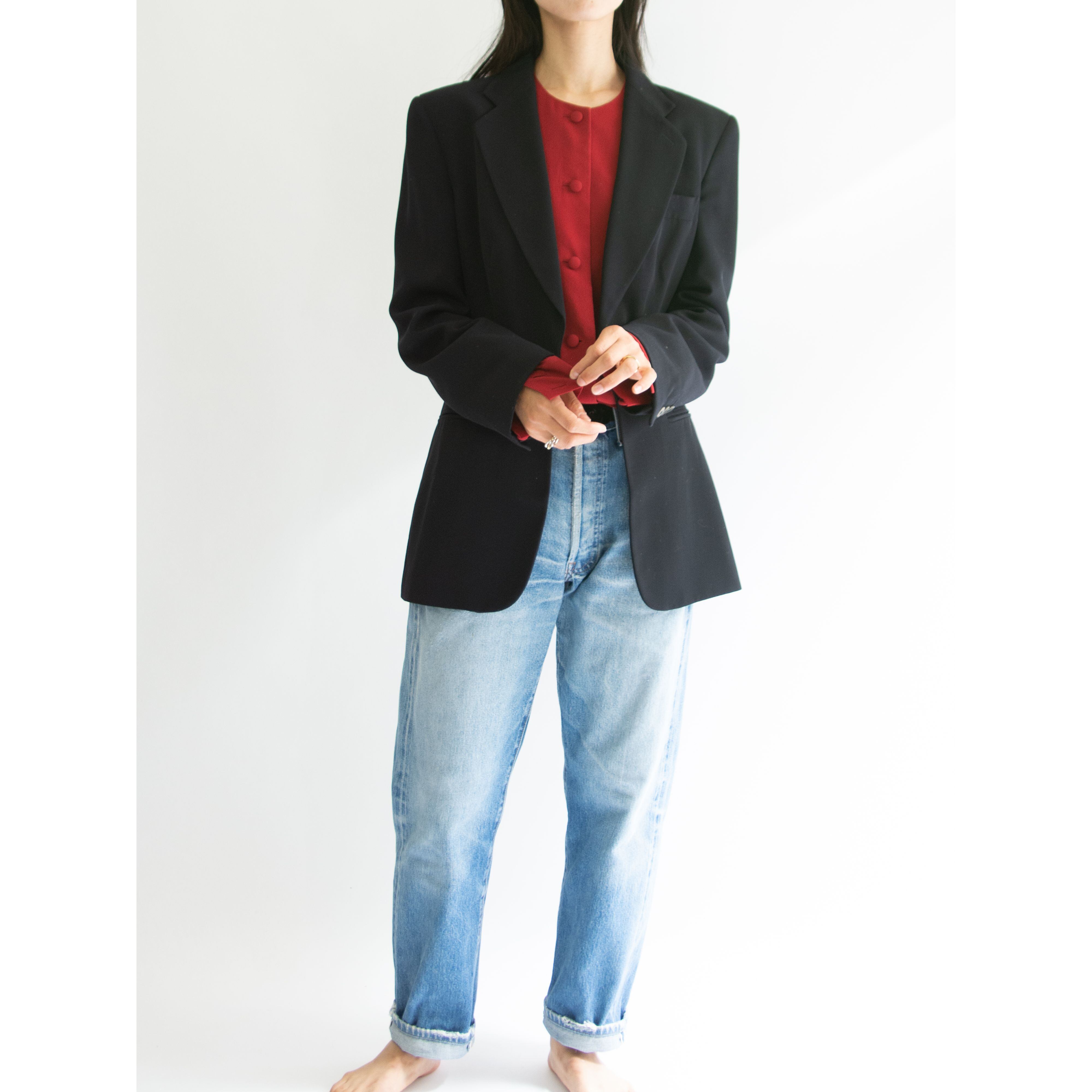 【Unknown Brand】Collarless Chiffon Blouse（ノーカラー シフォンブラウス）