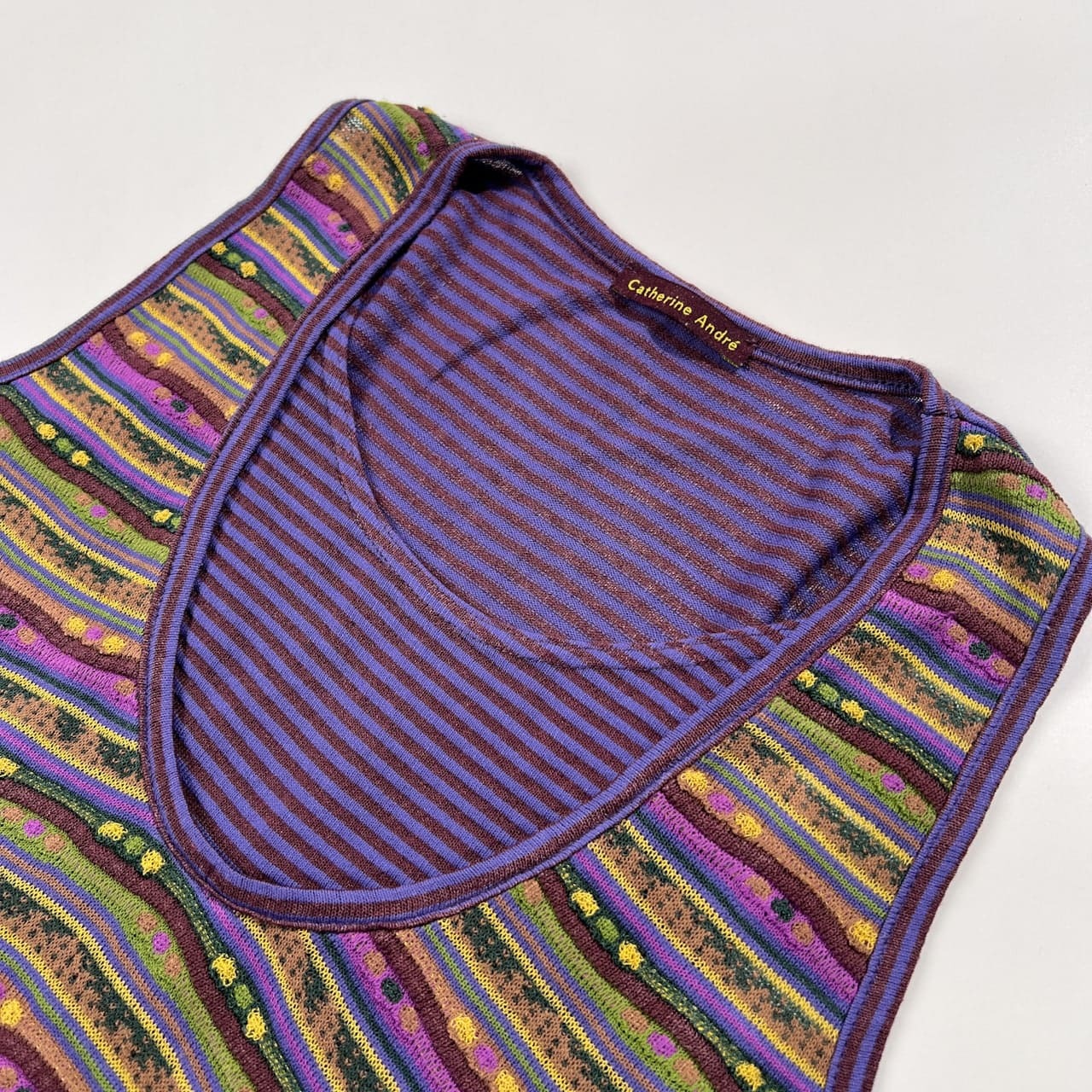 CATHERINE ANDRE カトリーヌアンドレ ジャガード ノースリーブ ニット タンクトップ サイズ L /パープル系/フランス製