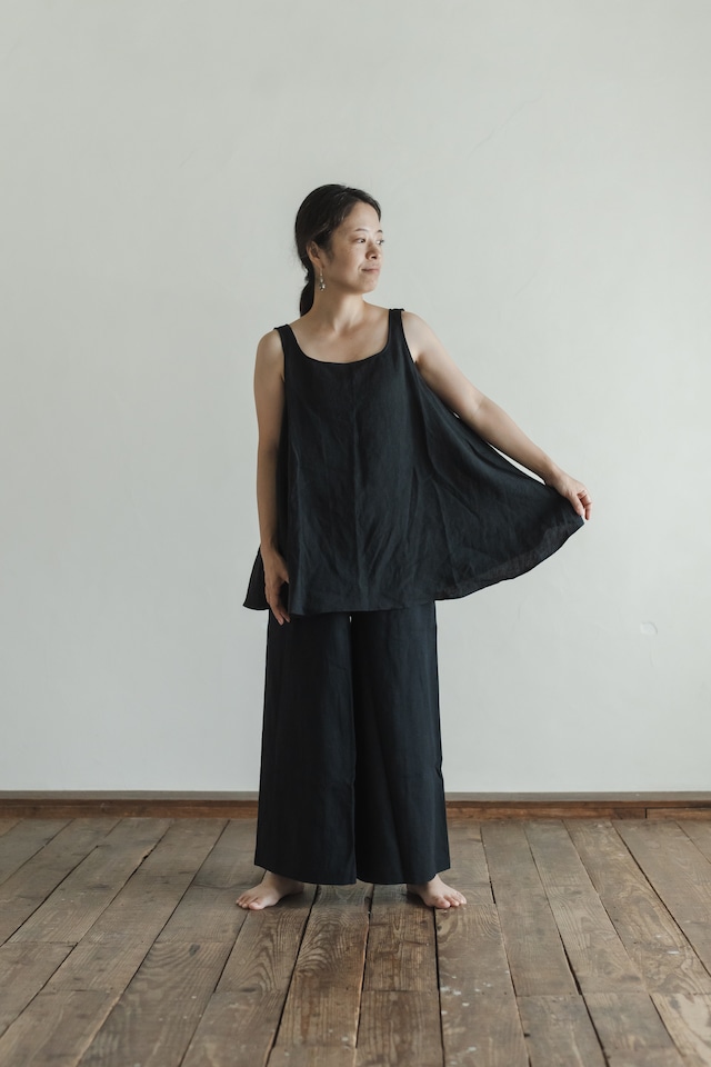 new Linen wrap pants　color:Black（黒）