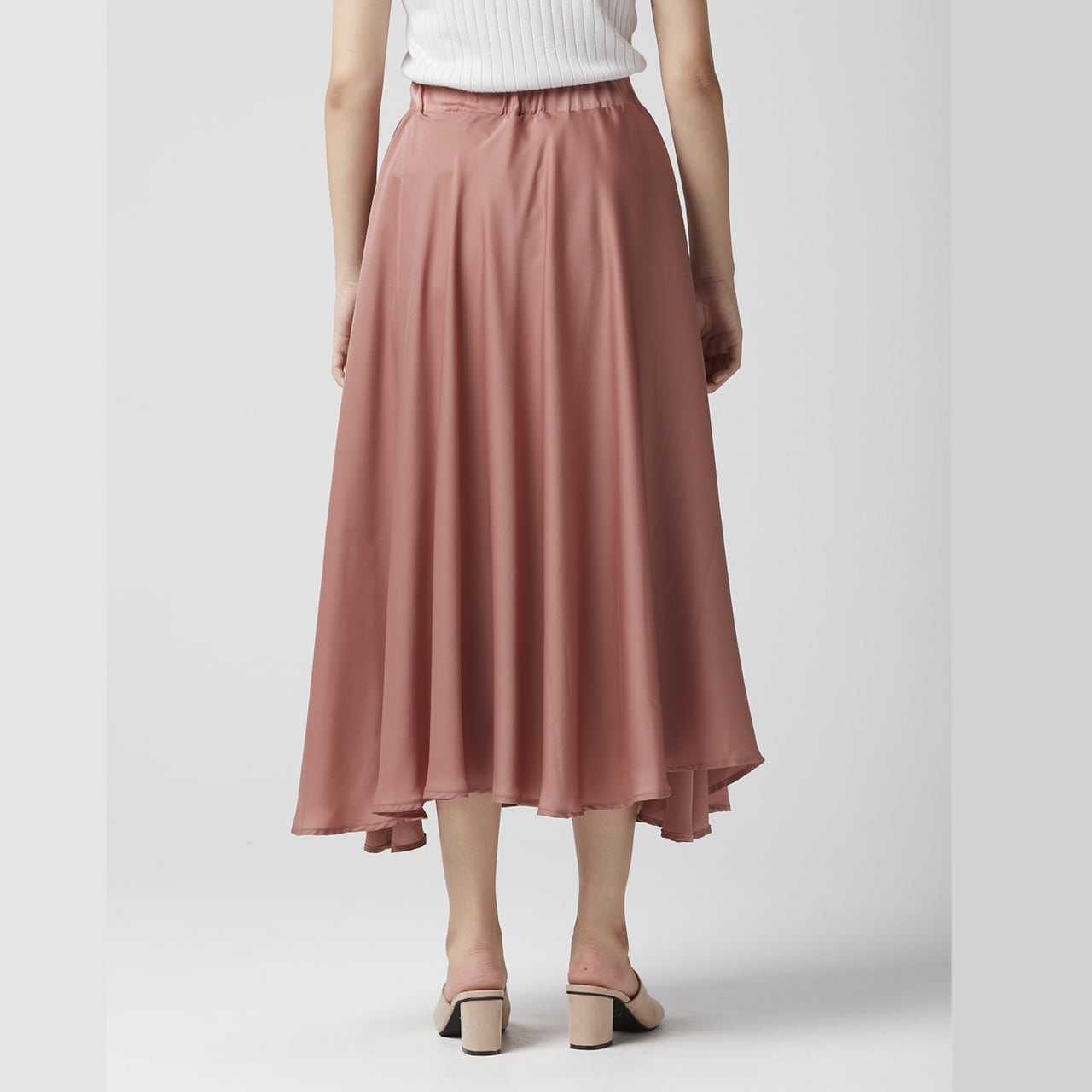 WOMEN スカート ロングスカート フレアスカート サテン くすみピンク