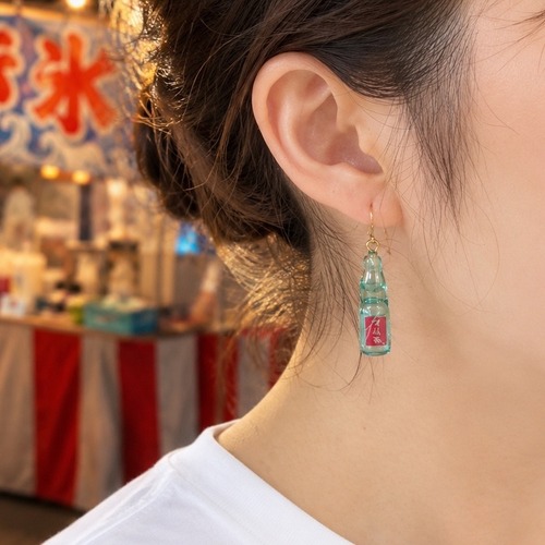 【片耳販売】シュワっと弾ける夏の思い出｜レトロなラムネ瓶のピアス イヤリング イヤーカフ ネックレス チャーム　