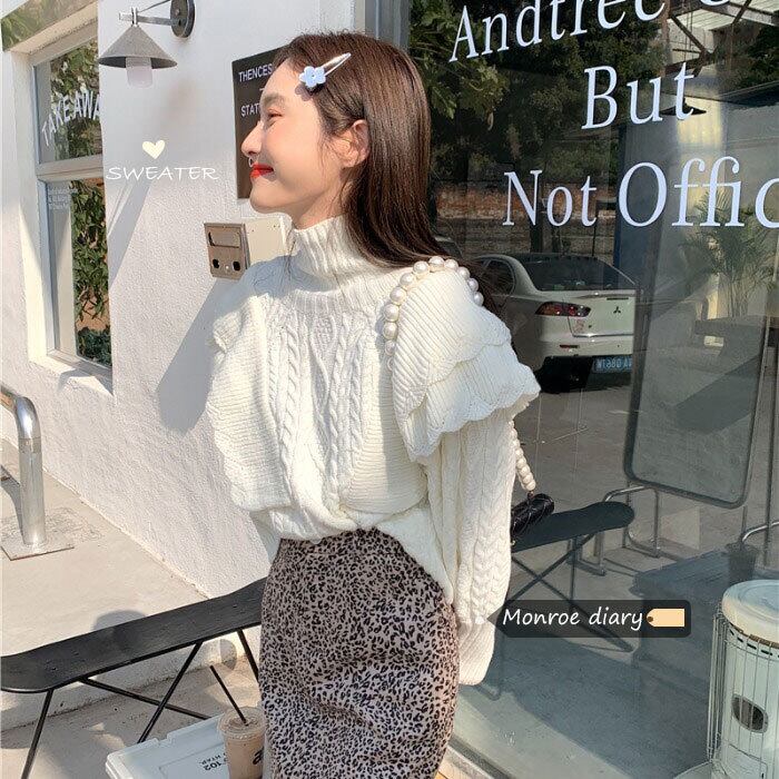 ホワイトセーター レディーススプリングルーズショートニットトップス コート 春物 モンロー28719790929