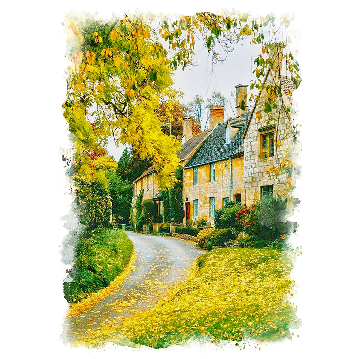 水彩画 風景画 フレーム付き 長引く 