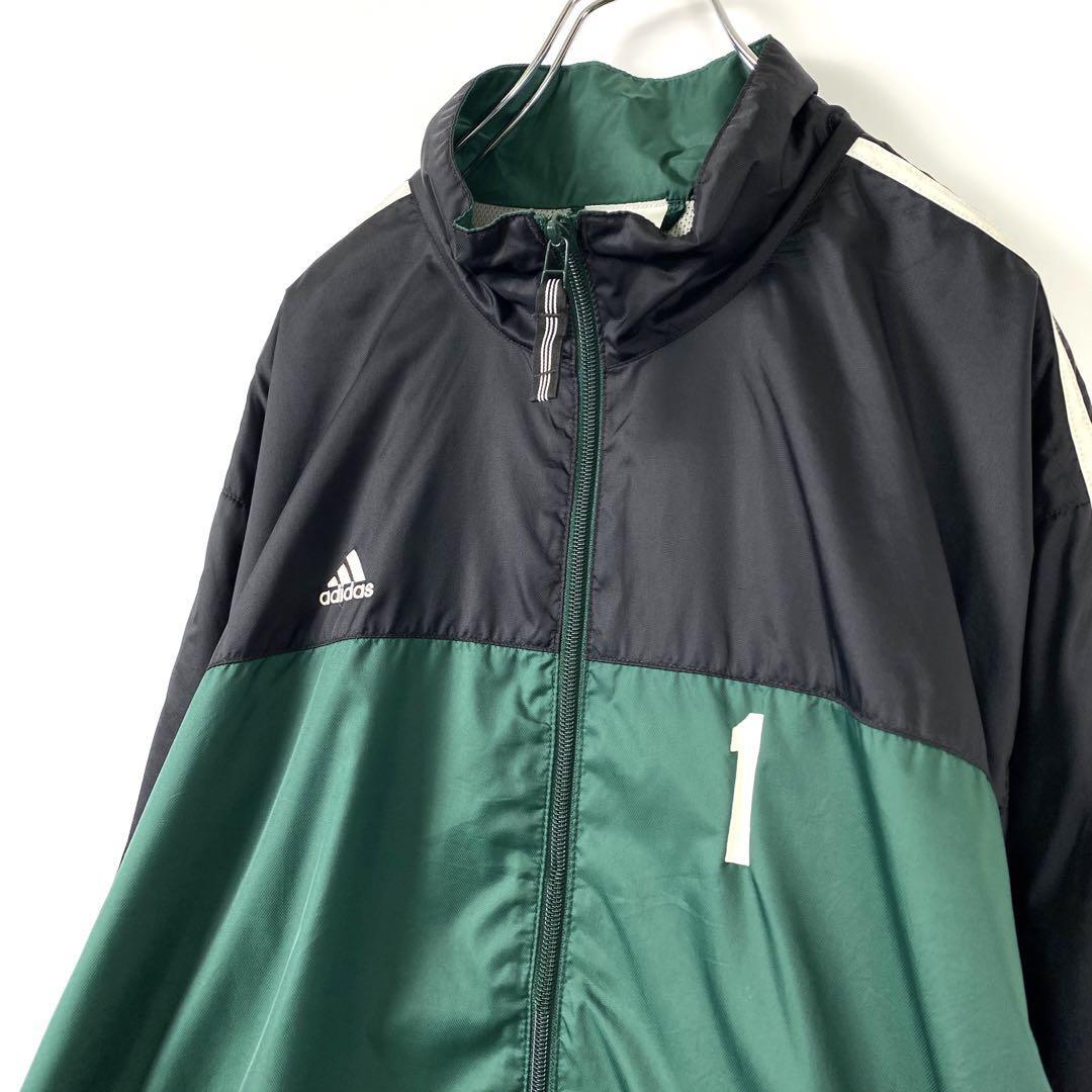 2XL USA古着 一点物 adidas ナイロンジャケット グリーン ブラック 2XL