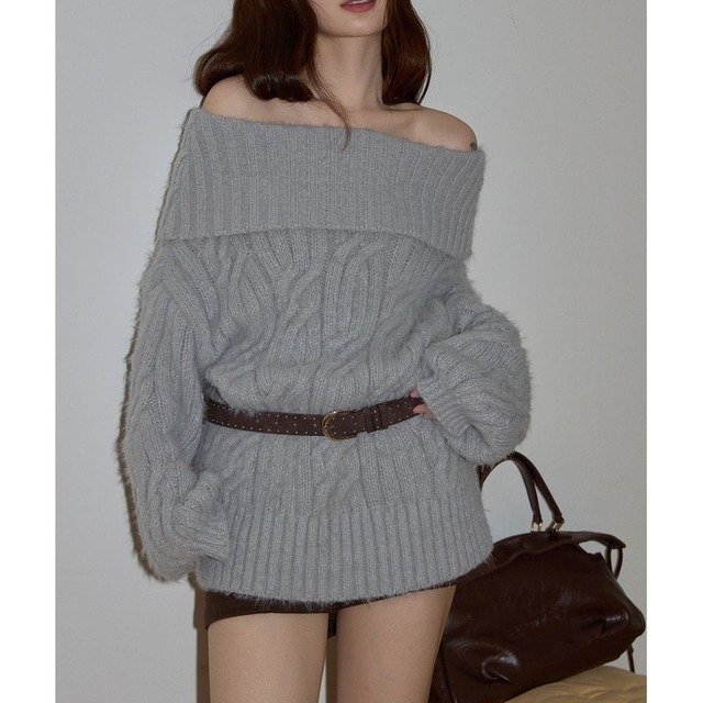 ルーズオフショルダーニット 0152