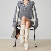 オープンカラー  Vネックニットポロシャツ H0020