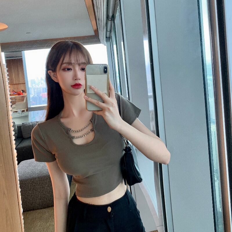 instide注意マシンTシャツレディースサマーショートブラックタイト半袖2020新しいスリムスリミングトップ ブラックストロベリース27637316296