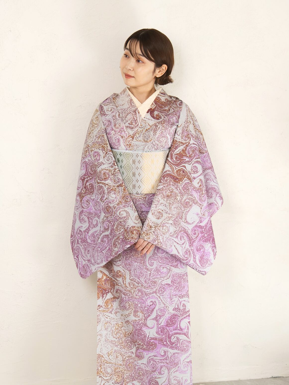 マーブル柄 着物 大衆演劇 灰色の花園」♡マーブル柄 セオアルファ着物｜春秋単衣・盛夏対応