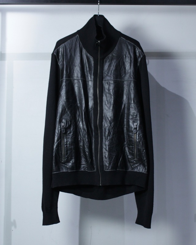 【Caka BLACK】“TORRAS” Leather Switching Vintage Zip Up Jacket