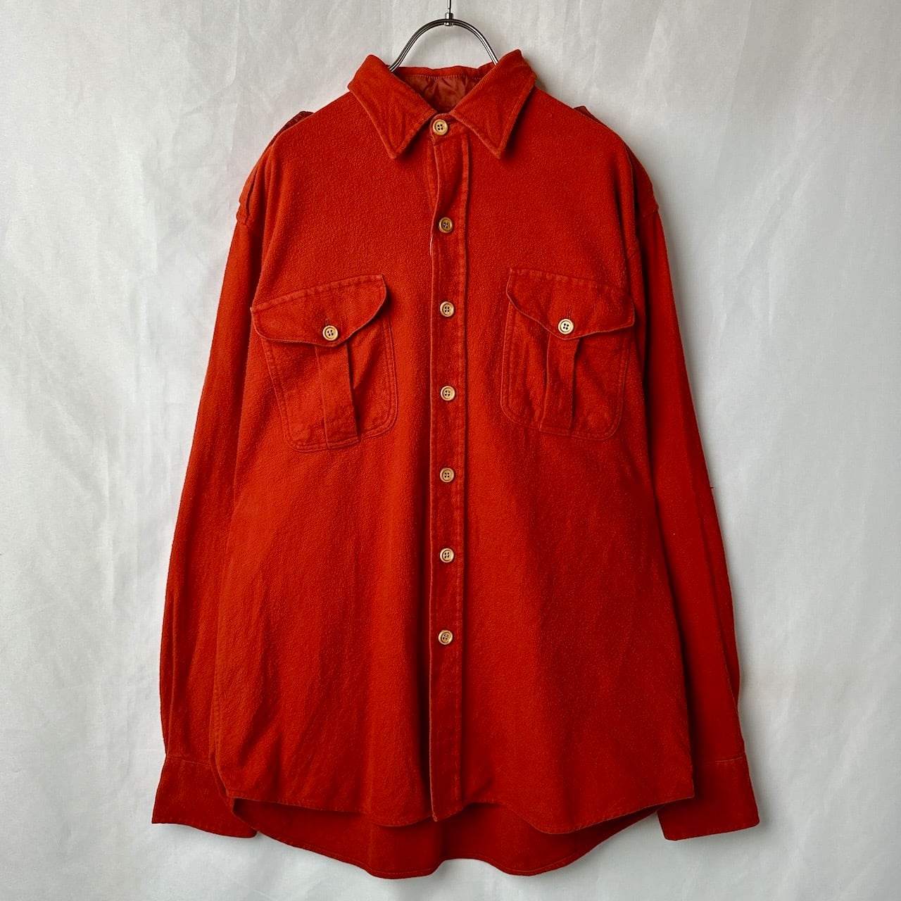 エポレット付き 無地 ネルシャツ サイズ：L 長袖 シャツ 赤 古着 | Pay ID