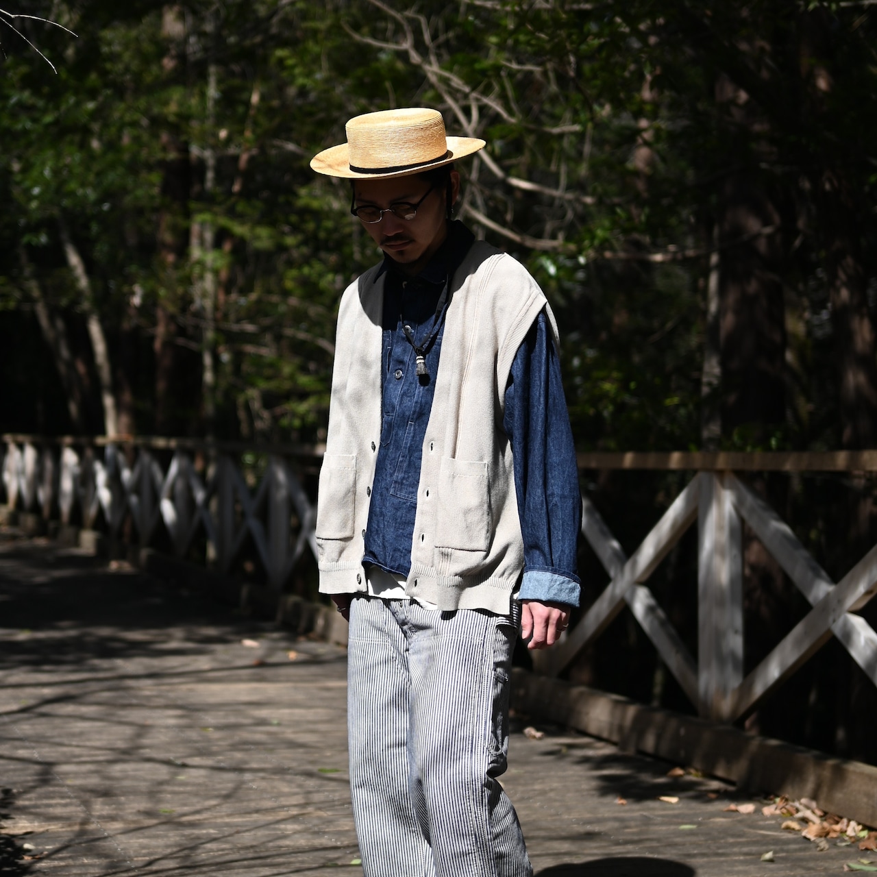 YASHIKI / GANKO別注 ×Shirotsume V-neck Vest(kibata)