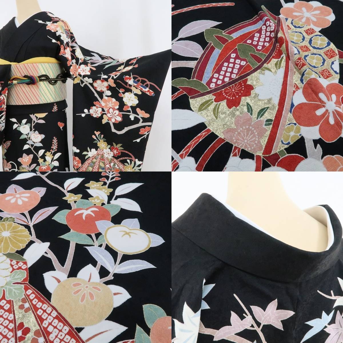 美品 金駒刺繍 着物 成人式“静かな合図で動き出す松竹梅や桜、橘や宝尽くし”振袖 2577