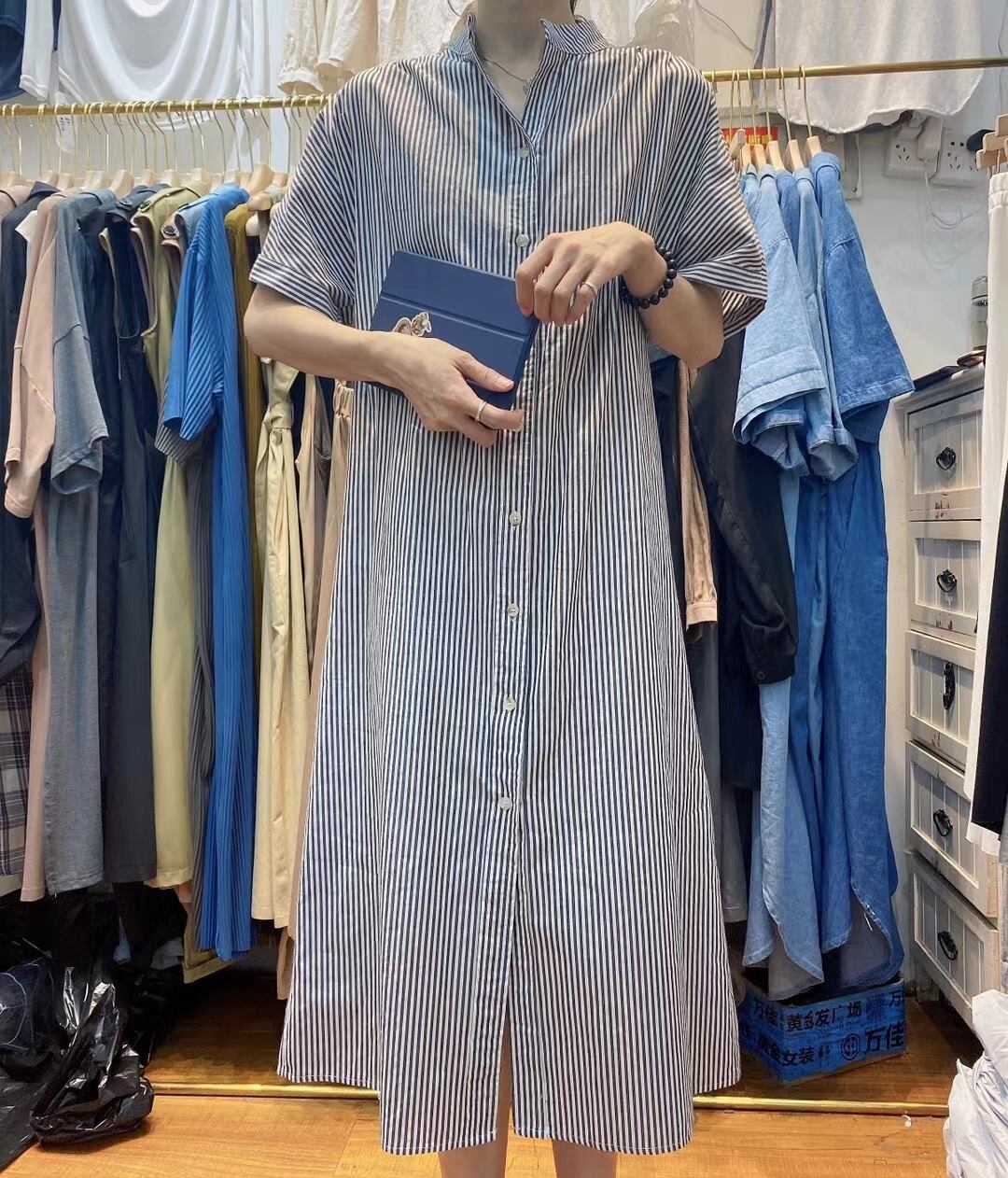 ストライプ　シャツワンピース　AJ33167-6158