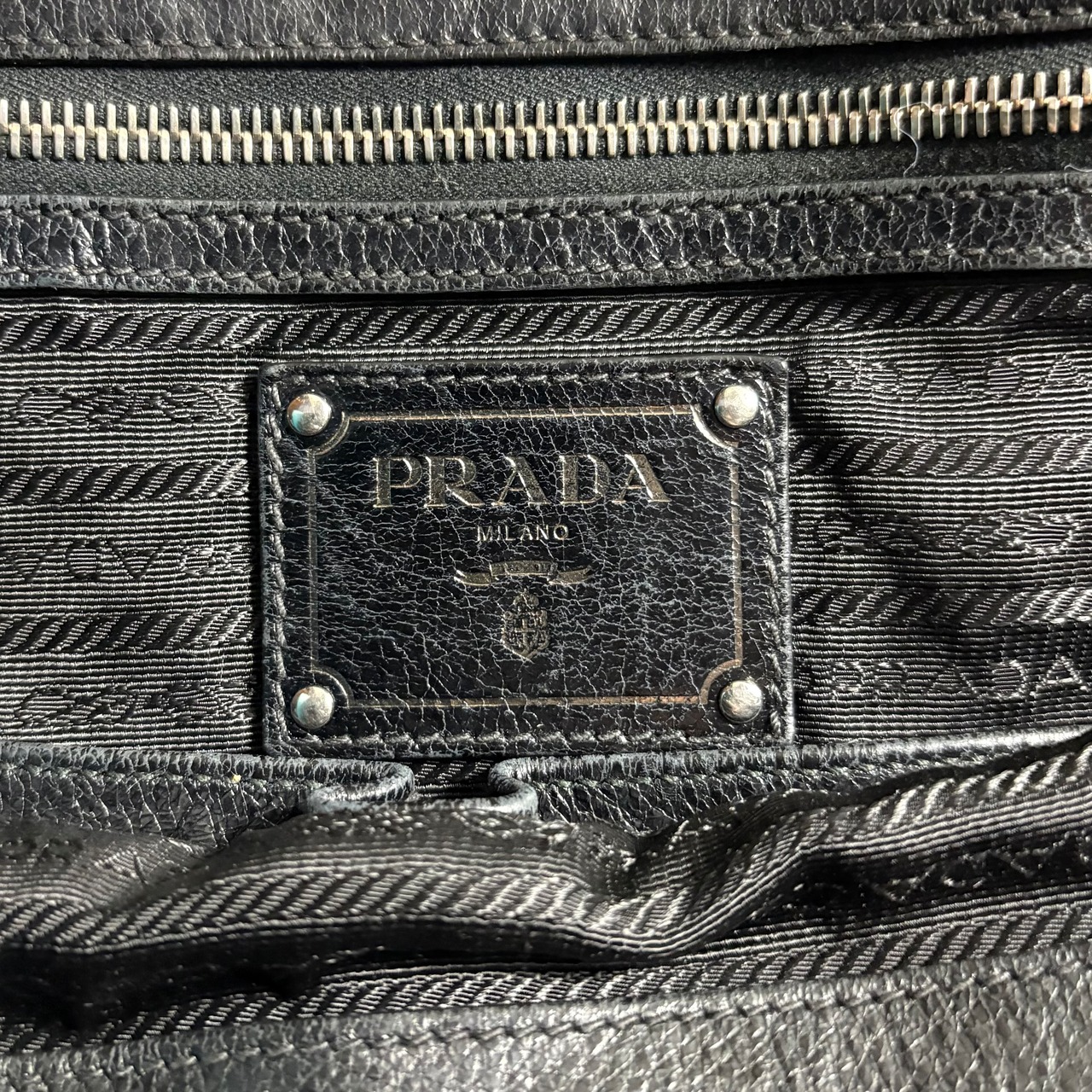 PRADA black nylon × leather 2way boston bag