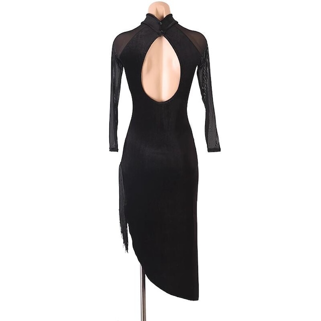 スリットフリンジ シースルースリーブ ドレス ds0980