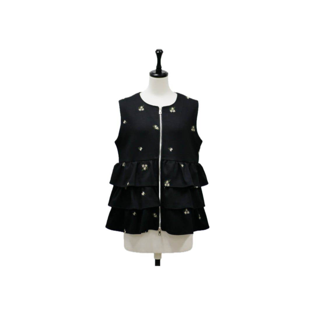 Bloom flower embroidery frill vest